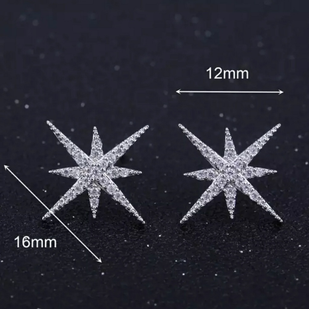 Silver Diamond Star Stud Earrings ear ring - Picture 6 of 6